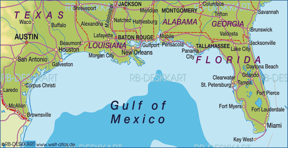 Map of Gulf Coast (Region in United States) WeltAtlas.de