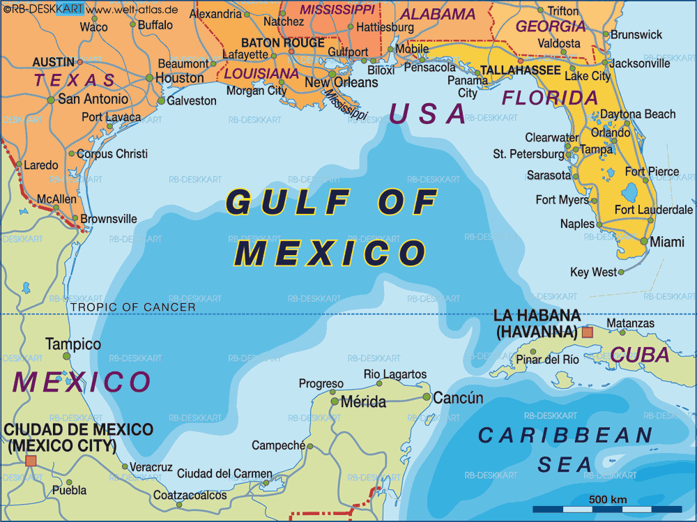 Map of Gulf of Mexico (Region in United States, USA, Mexico) Welt