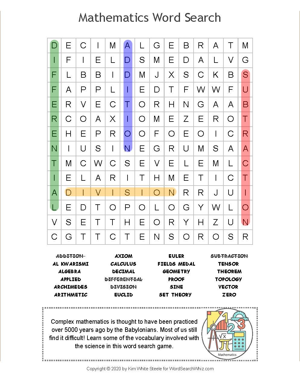 Printable Math Word Search