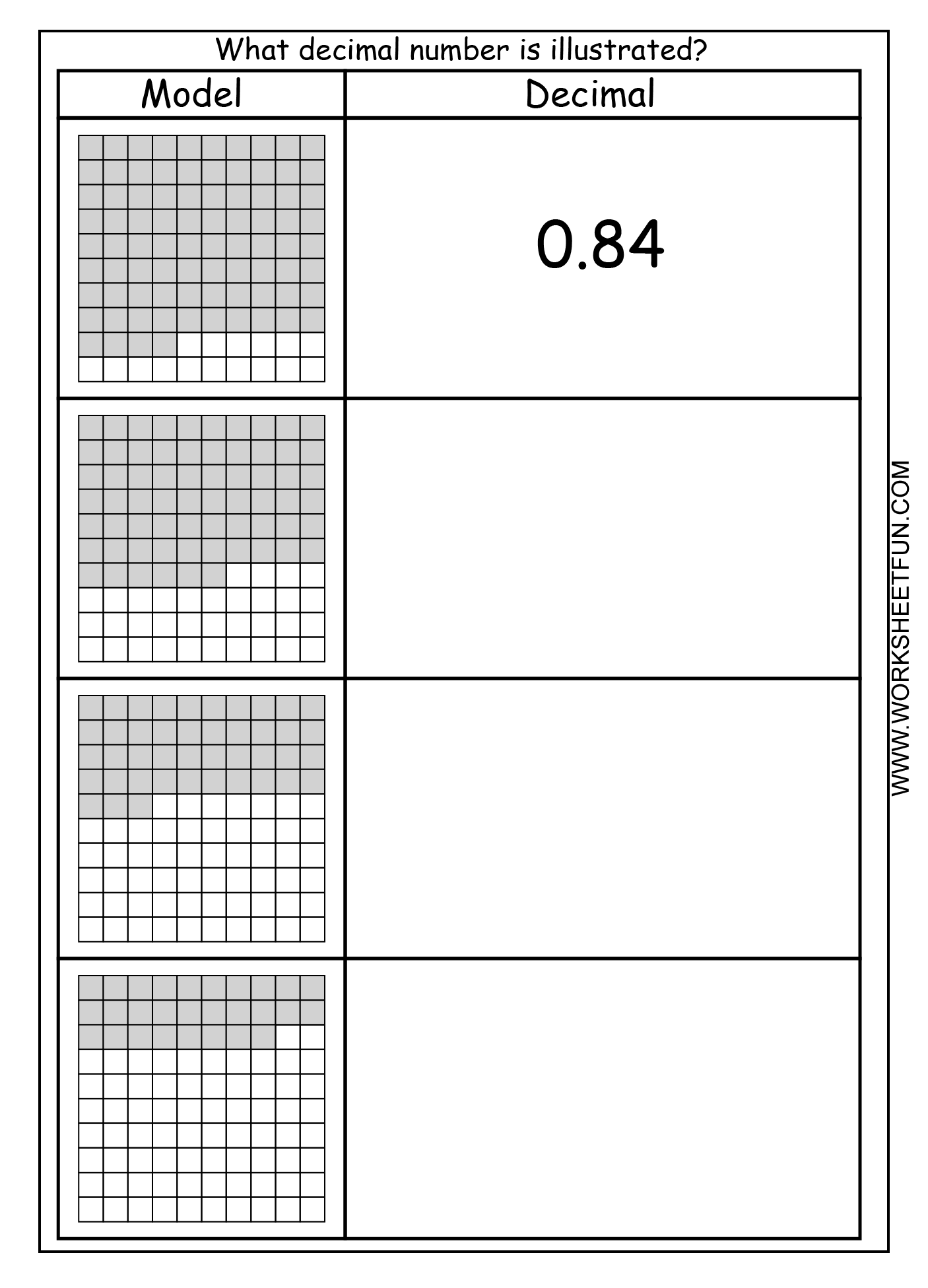 Hundredths Grid Printable