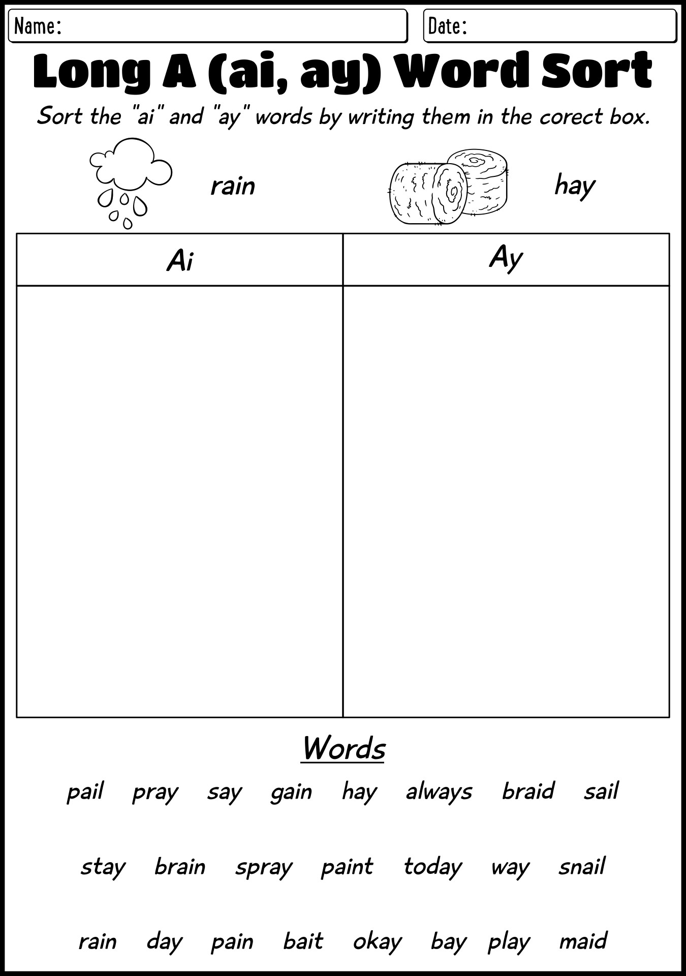 11 Best Images of Ai Ay Worksheets 1st Grade AI and Ay Worksheets, Ai