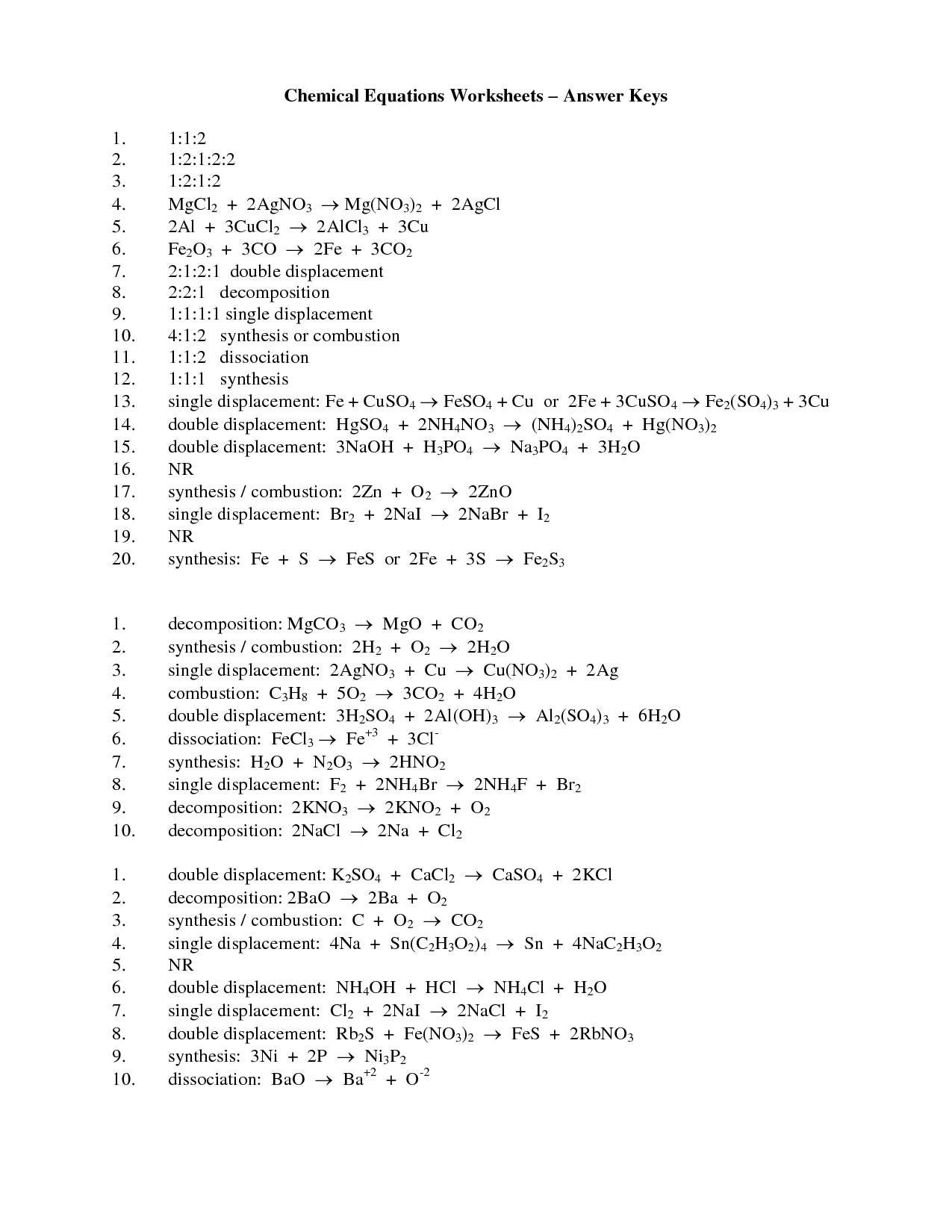 answer key science spot for balancing equations