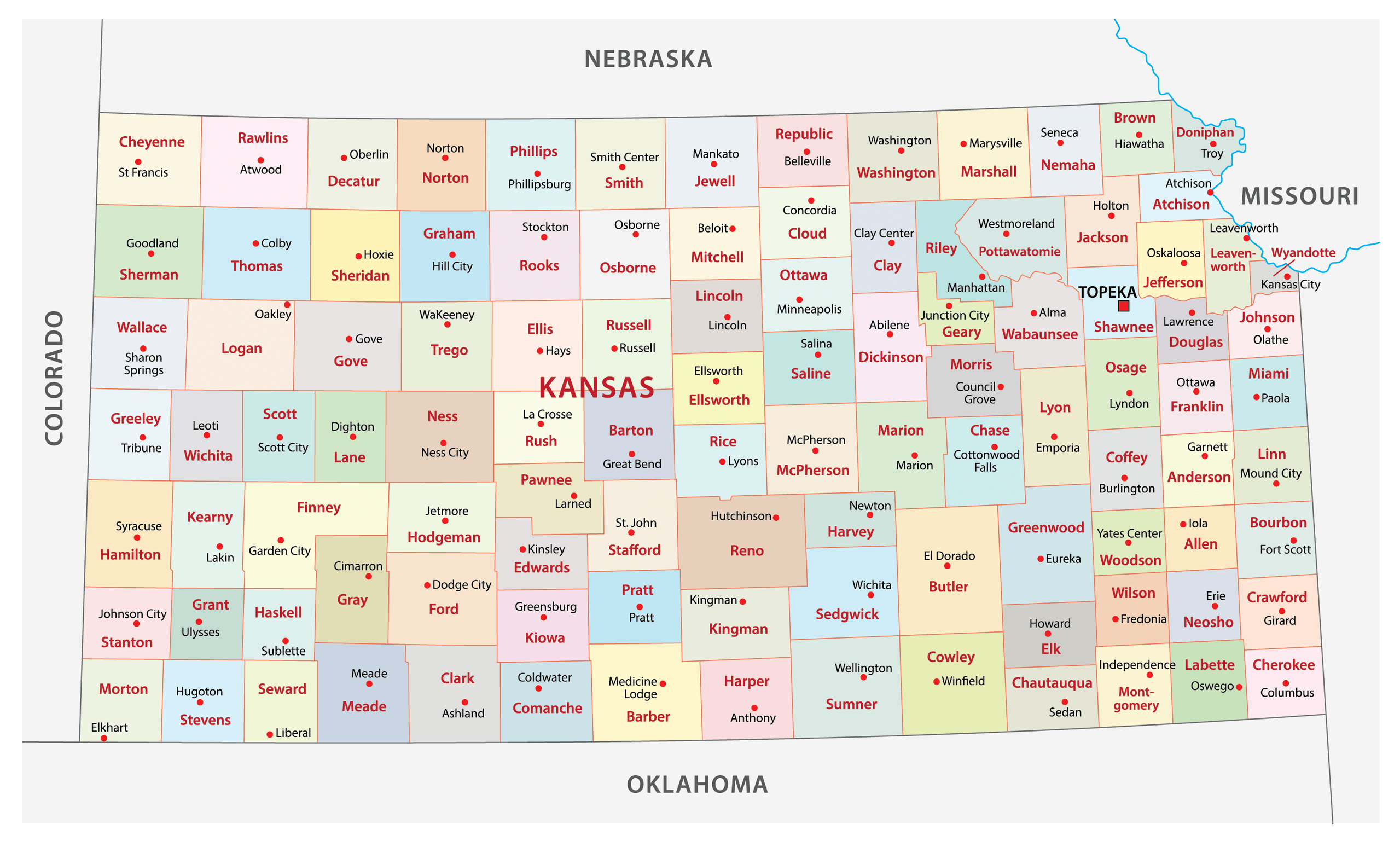 Printable Map Of Kansas