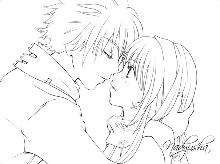 Anime Couple Outline Coloring Pages