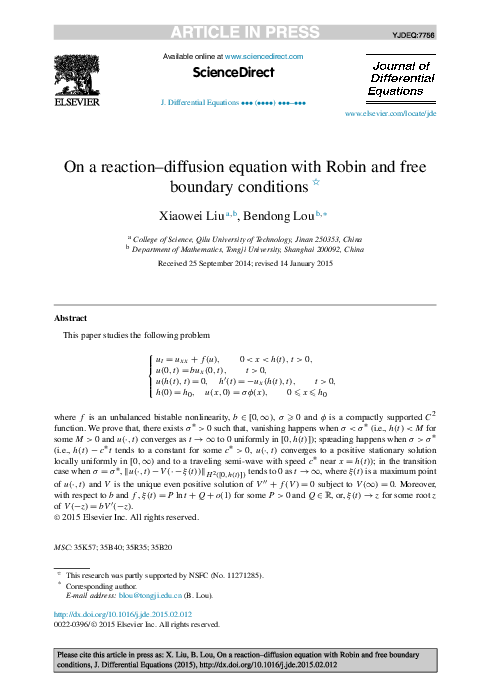 Pdf On A Reaction Diffusion Equation