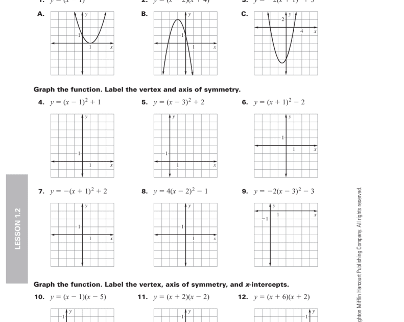 Practice 1 2 Graphing In Vertex Form