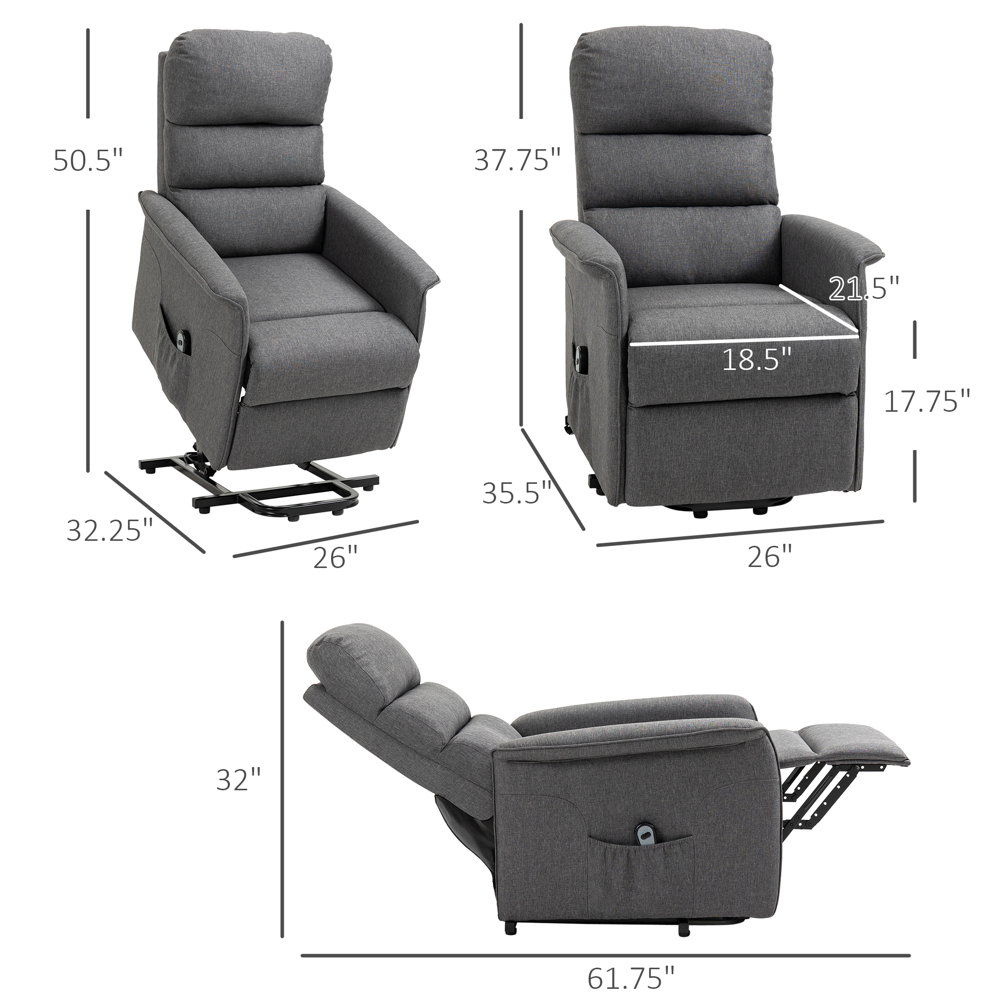 HOMCOM Power Lift Recliner Chair for Elderly, Easy Assembly, Fabric ...