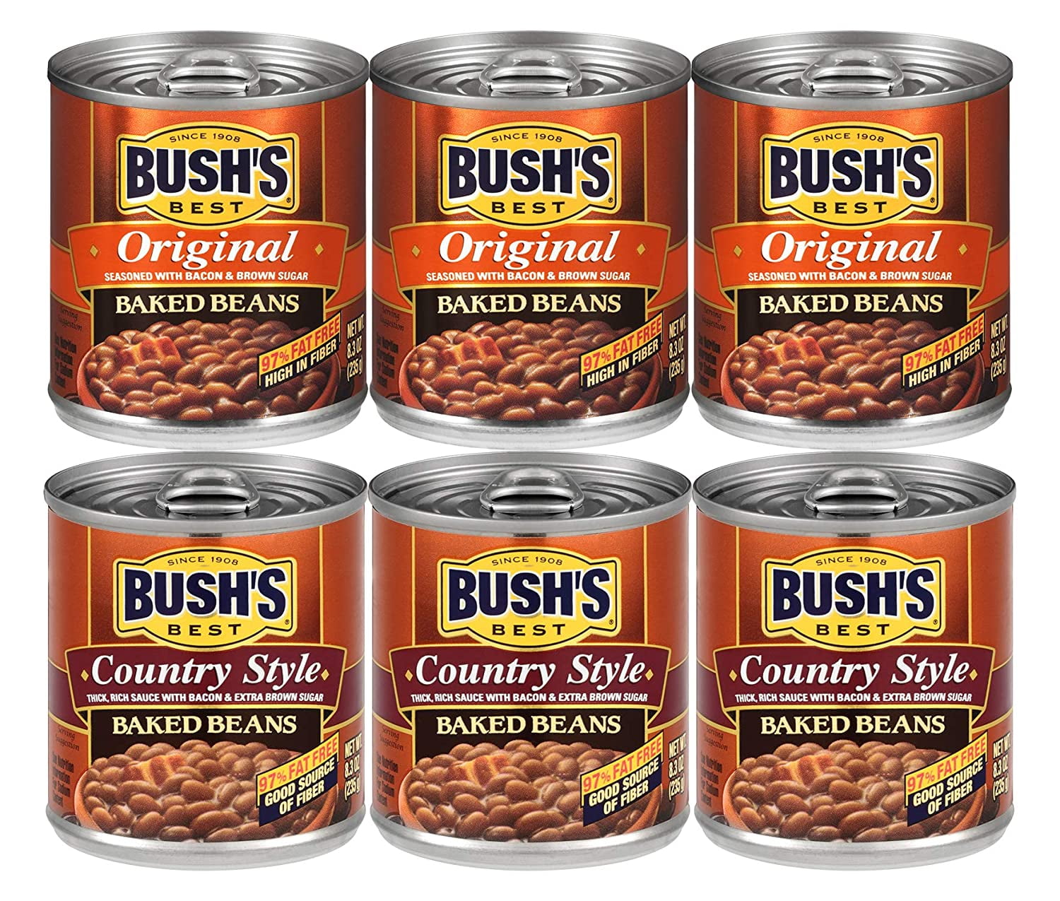 Bush's Best Baked Beans Variety Pack, 3 Original Baked Beans, 3 Country