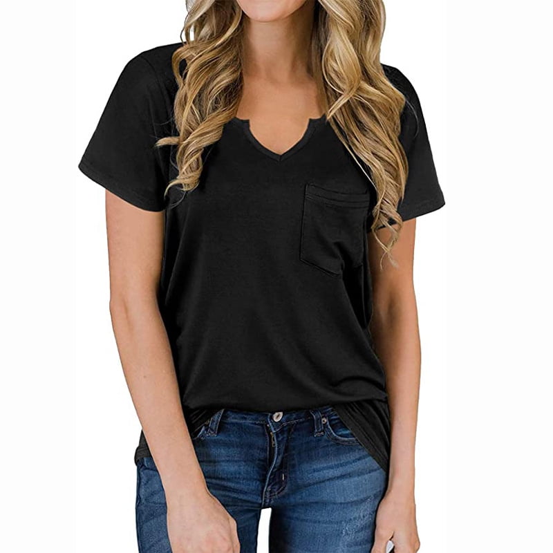 Download Side - New Fashion Women's Casual V-neck Pocket Plain T ...