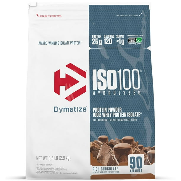 Dymatize ISO100 Hydrolyzed 100% Whey Protein Isolate Powder, Rich Chocolate  (90 servings) 