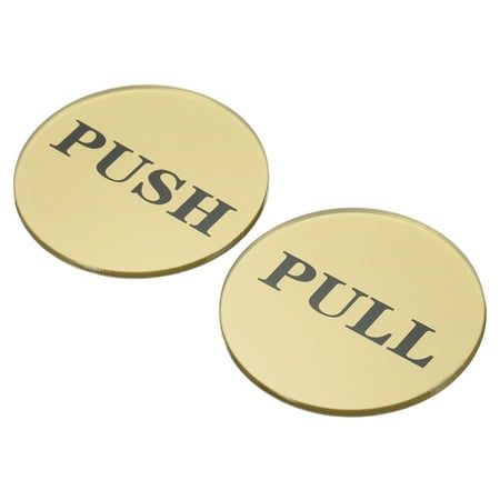 Uxcell Push Pull Door Sign Acrylic Self Adhesive Round Sticker Golden 8 ...