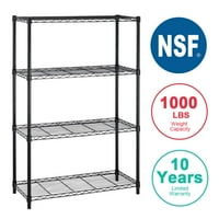  BestOffice 4 Shelf Unit Garage NSF Wire Shelf Metal Storage Shelves (Black)