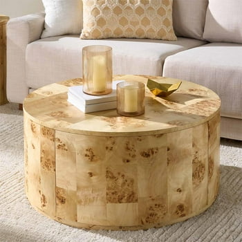 Better Homes & Gardens Burlwood Round Coffee Table, Light Burl Wood Veneer