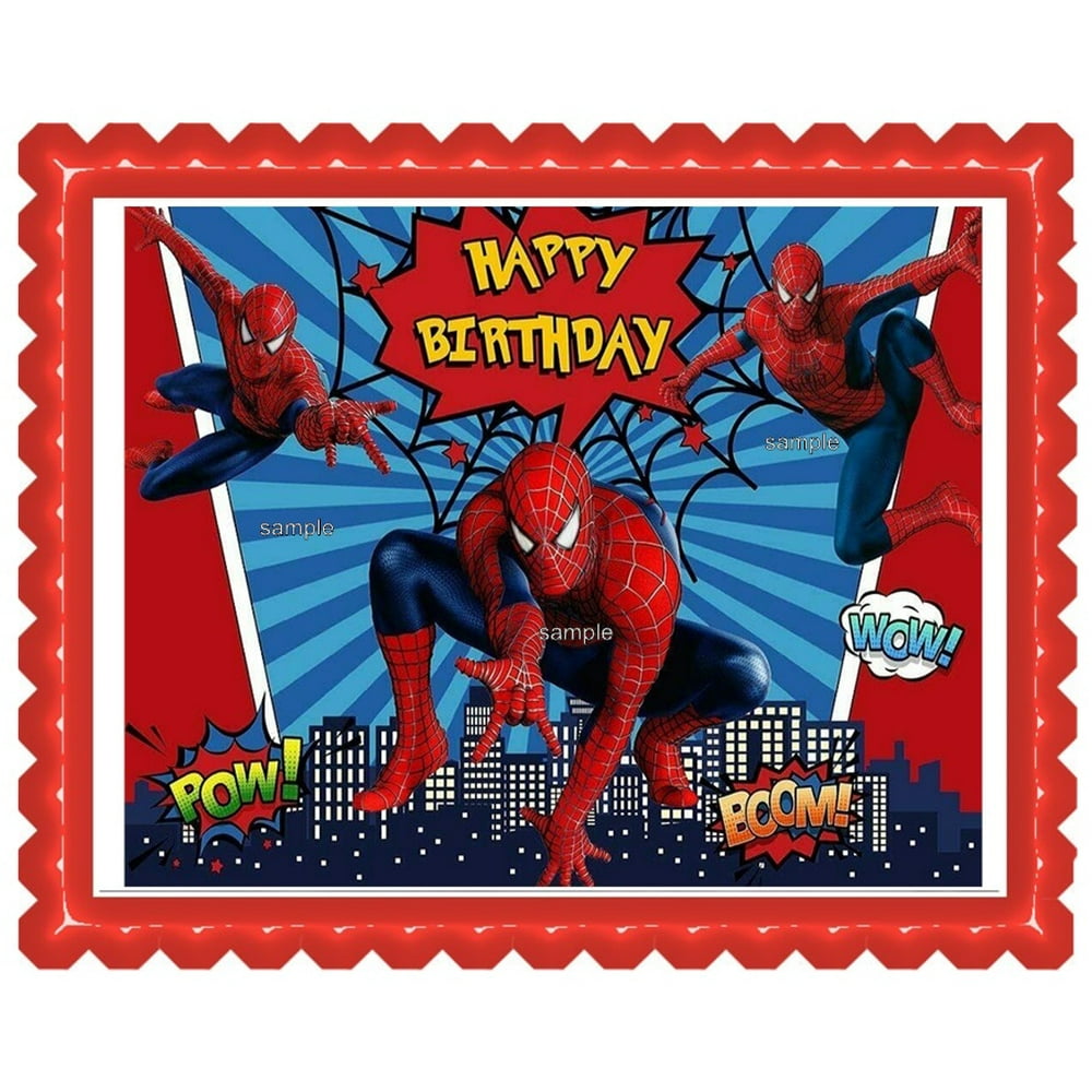 Spiderman Image Happy Birthday Edible Cake Topper Frosting Sheet ...