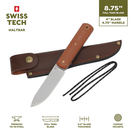 Swiss Tech Haltbar Knife with a VG-10 Full Tang Steel Blade and Canvas Micarta Handle