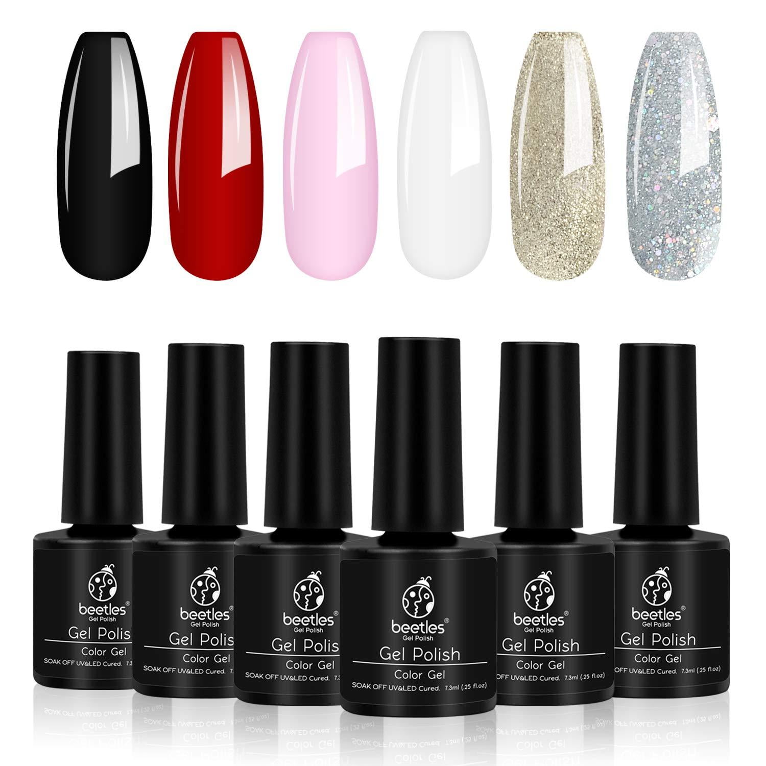 Beetles Gel Nail Polish Set Red Black Pink White Golden Silver Glitter Soak Off Uv Led Gel Nail Kit 7 3ml Each Bottle Queen Of Hearts Walmart Com Walmart Com