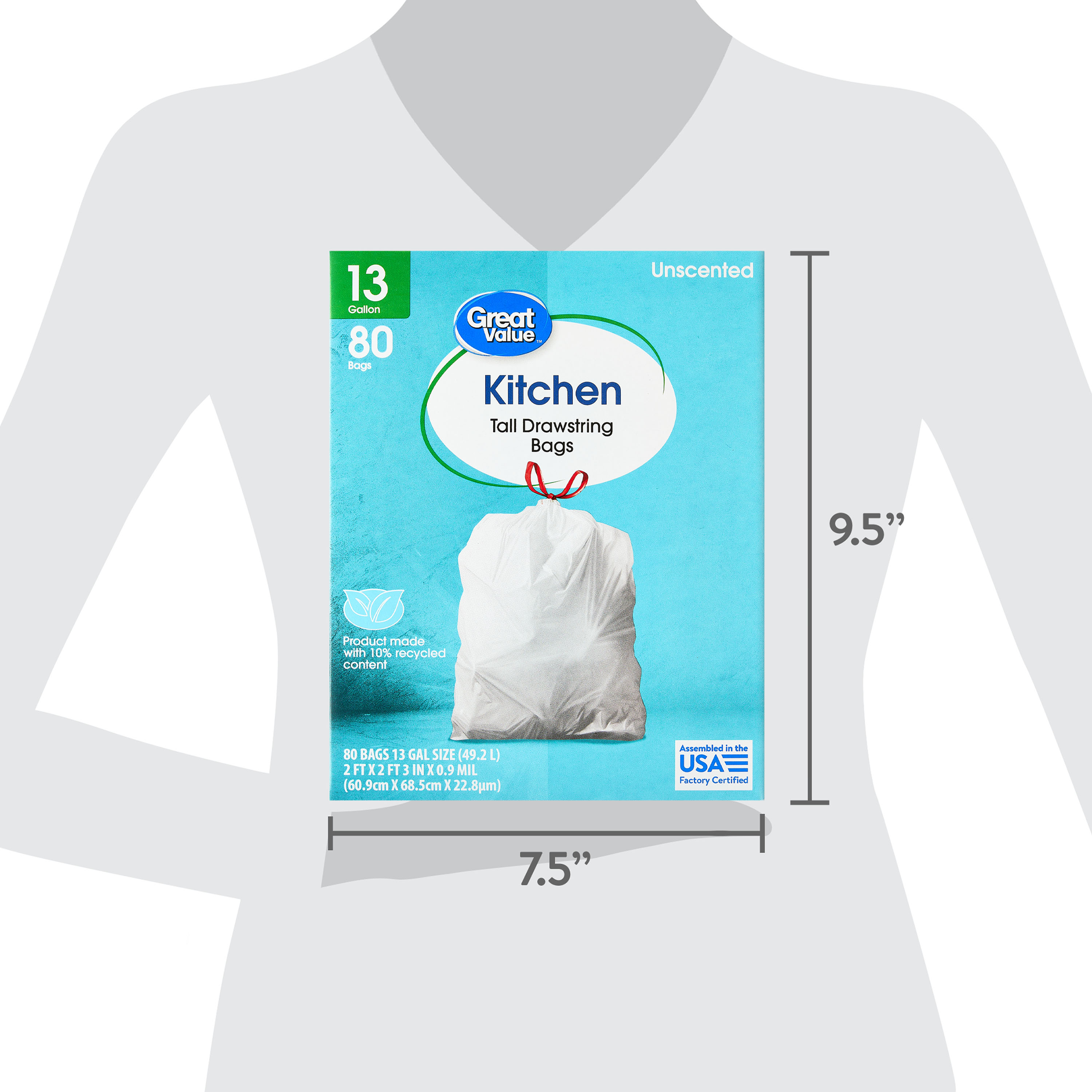 Great Value 13-Gallon Drawstring Tall Kitchen Bags, 80 Bags - Walmart.com