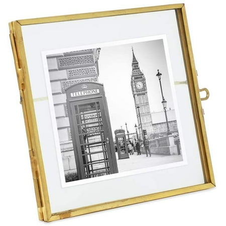 Isaac Jacobs 4x4  Antique Gold  Vintage Style Brass and Glass  Metal Floating Picture Frame with Locket Closure  for Photos  Art  More  Tabletop Display