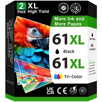 Printer Ink 61XL for HP 61 Ink Cartridge for HP 61 Black and Color Ink for Deskjet 1000 1510 Envy 4500 5530 Officejet 4630 4635 Printer (2-Pack)