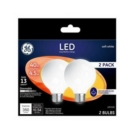 G E Lighting 24954 GE2PK 4.5W LED G25 Bulb