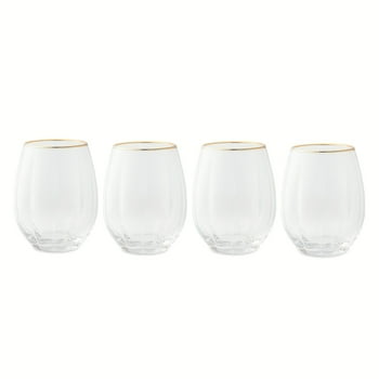 Thyme & Table 4-Piece Scalloped Stemless Wine Glass Set with Gold Trim