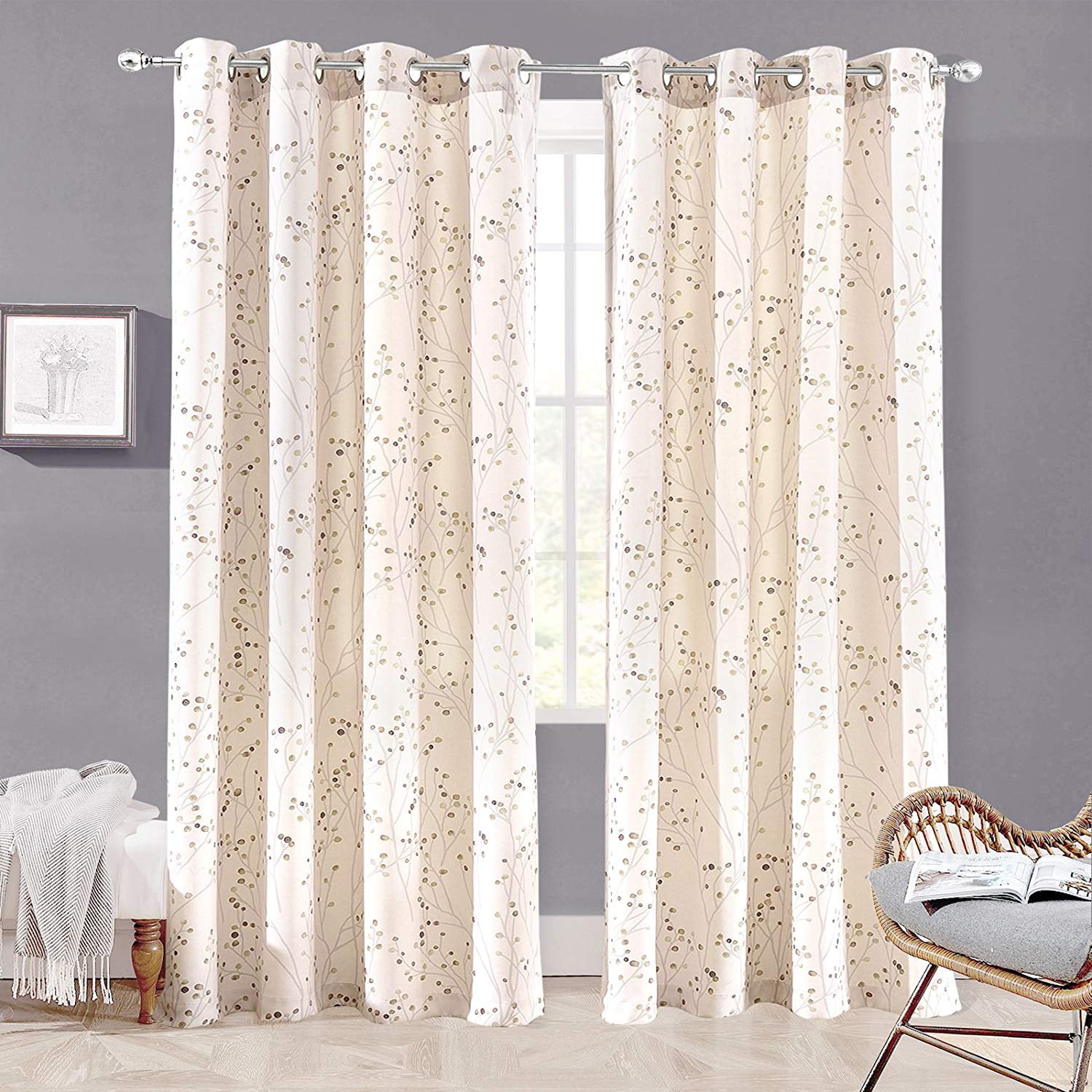 Driftaway Harper Thermal Room Darkening Grommet Unlined Window Curtains Floral Pattern Living Room Bedroom Energy Efficient Complete Darkness Set Of Two Panels Beige 50 X84 Walmart Com Walmart Com