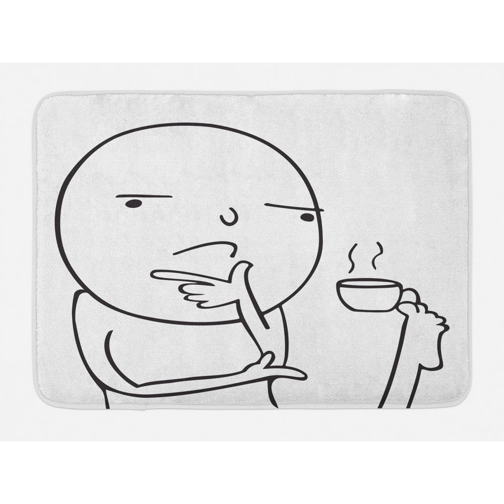 Humor Bath Mat, Thoughtful Meme Drinking Coffee with His Feet Why Icon ...