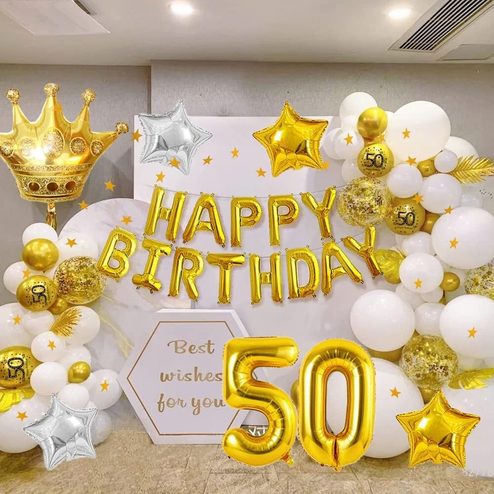 Gold Birthday Party Decorations, Happy Birthday Banner, 50th Gold ...