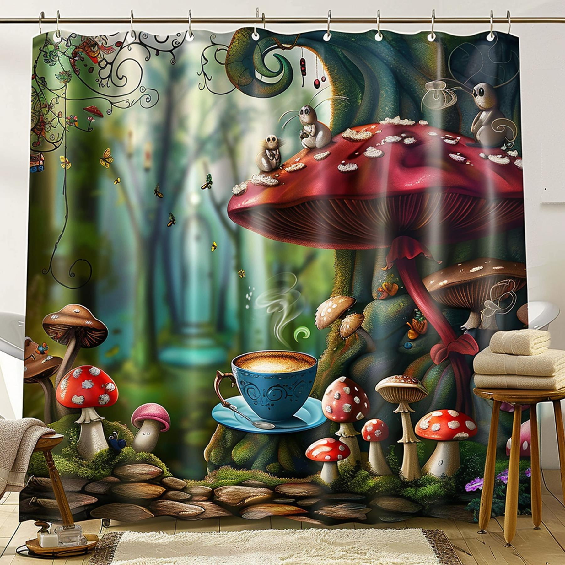 Alice in Wonderland Shower CurtainCoffee Cup & MushroomsForest ...