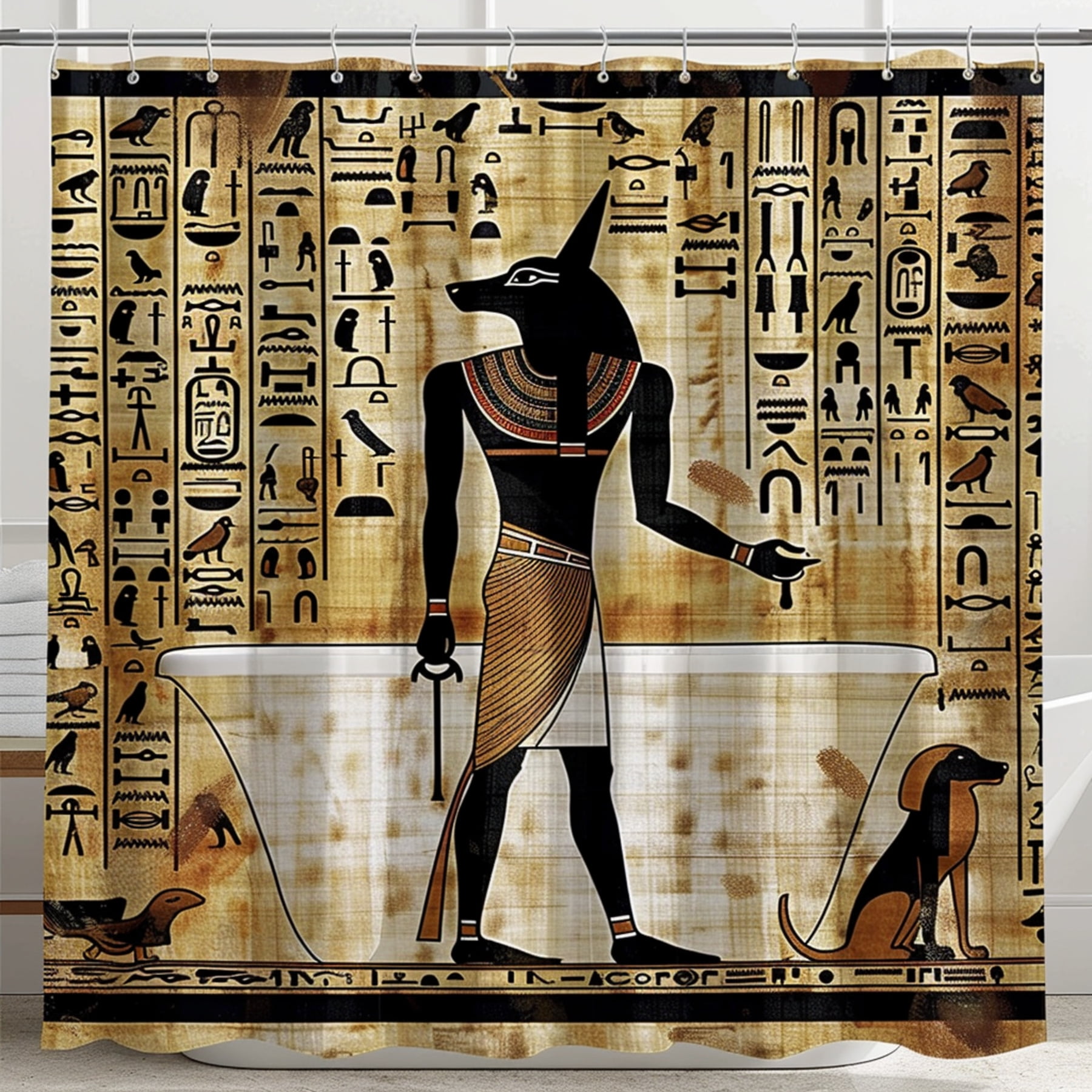 Anubis Egyptian God Shower Curtain Hieroglyphics Design for Bathroom ...