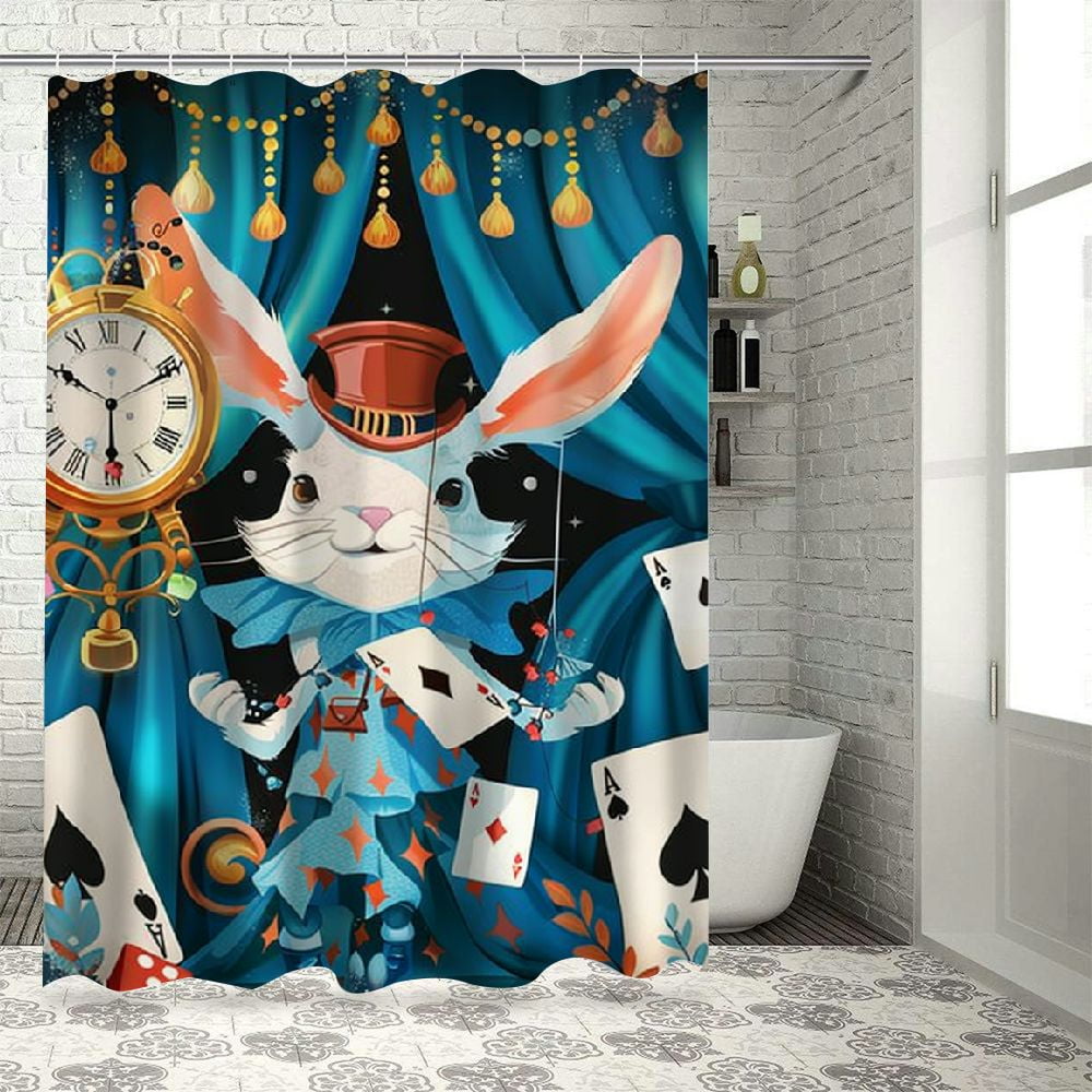 BCIIG Alice in Wonderland Shower Curtain, Rabbit Motion Cups Hearts and ...