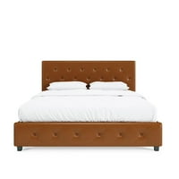 DHP Dakota Tufted Upholstered Platform Camel Faux Leather Bed Frame-Queen 