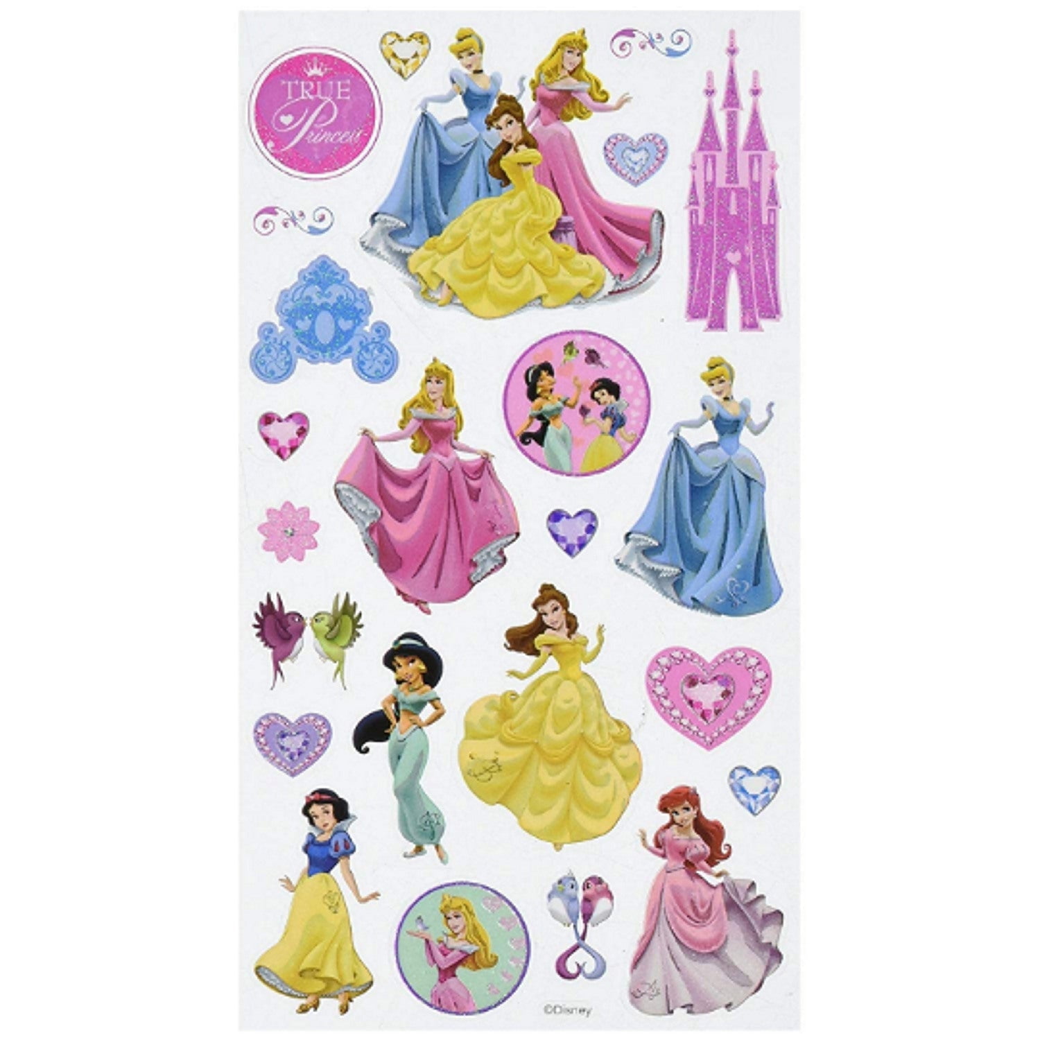 Disney Princesses Stickers Sheet - 24 Stickers (5300026) - Walmart.com