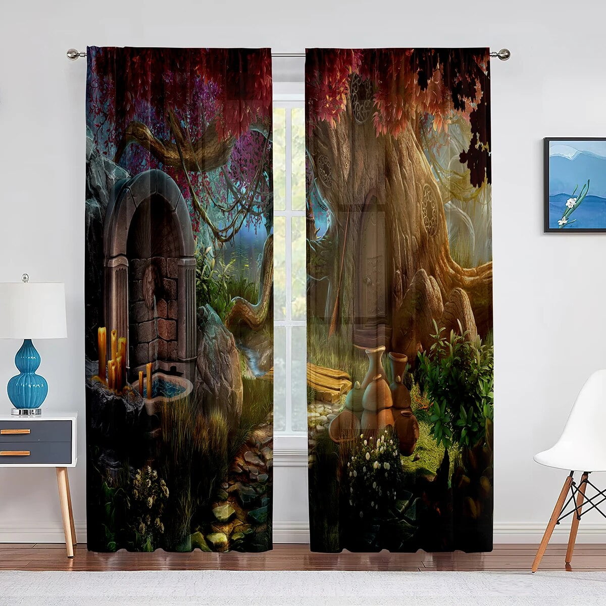 Fairy Tale Cartoon House Sheer Curtain for Living Room Bedroom ...