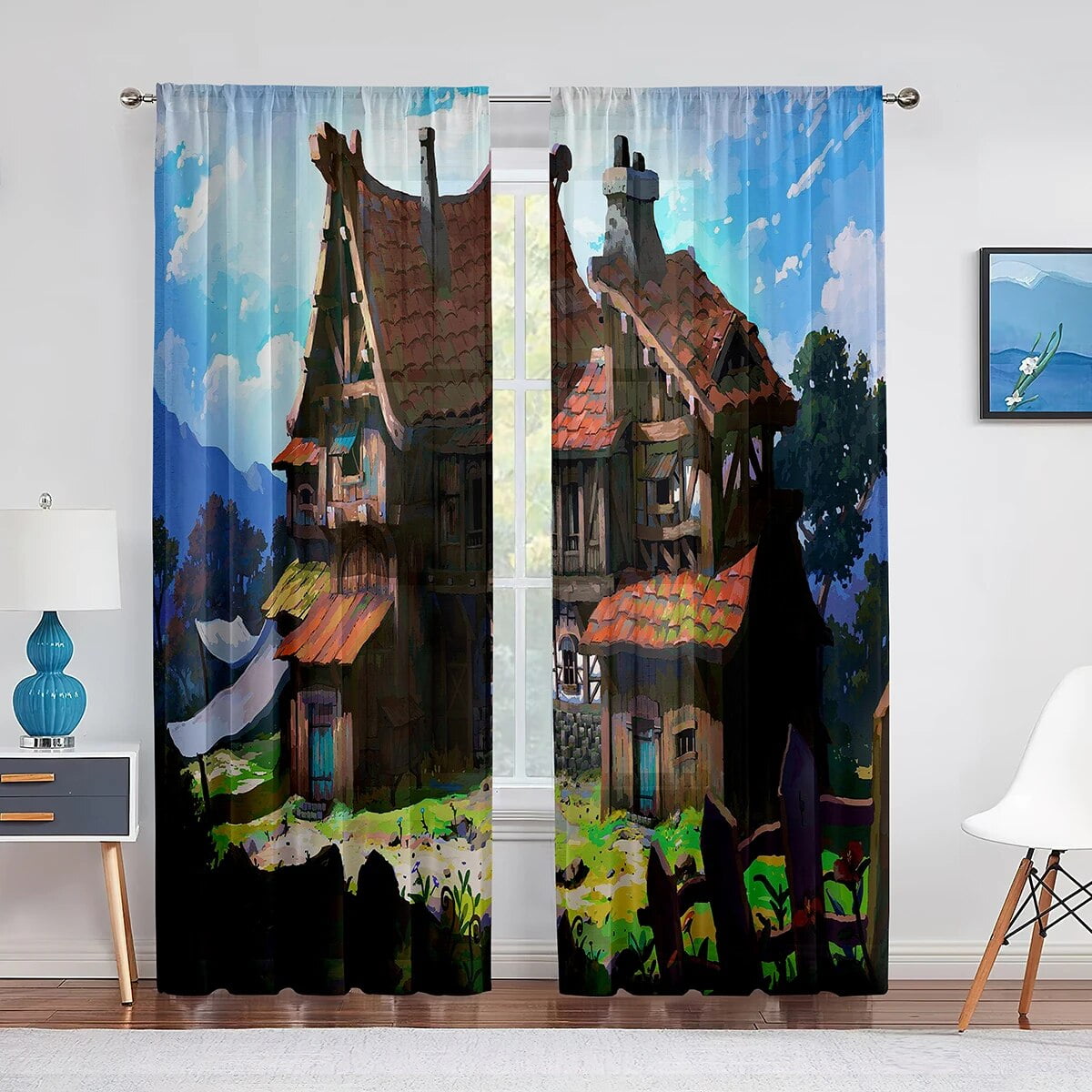 Fairy Tale Cartoon House Sheer Curtain for Living Room Bedroom ...