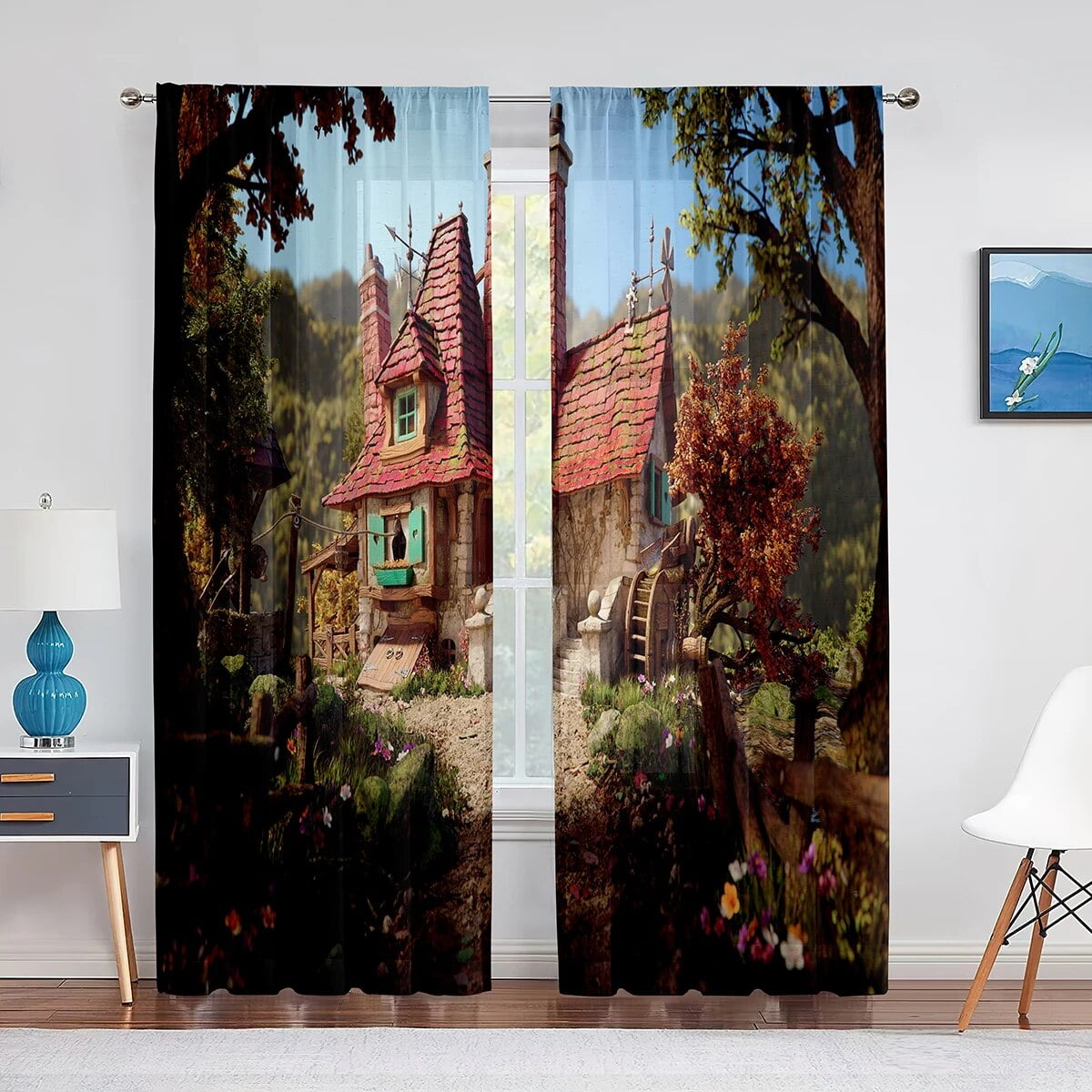 Fairy Tale Cartoon House Sheer Curtain for Living Room Bedroom ...