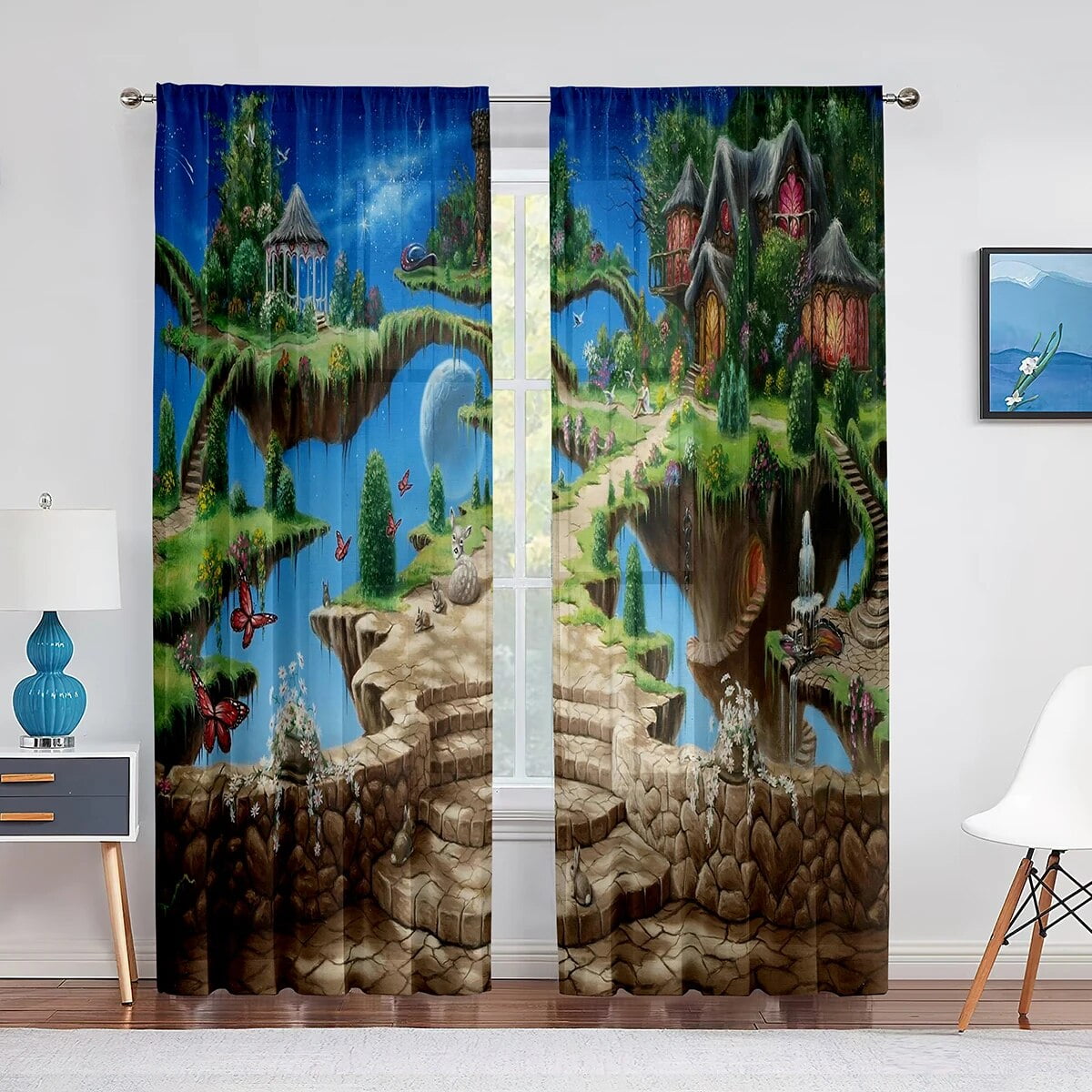 Fairy Tale Cartoon House Sheer Curtain for Living Room Bedroom ...