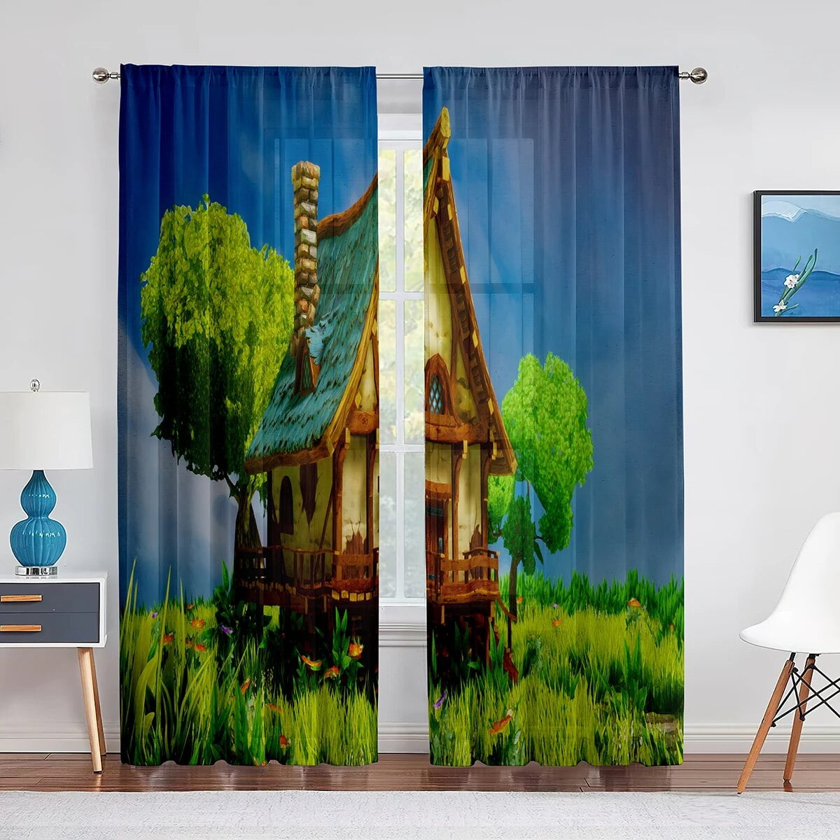 Fairy Tale Cartoon House Sheer Curtain for Living Room Bedroom ...