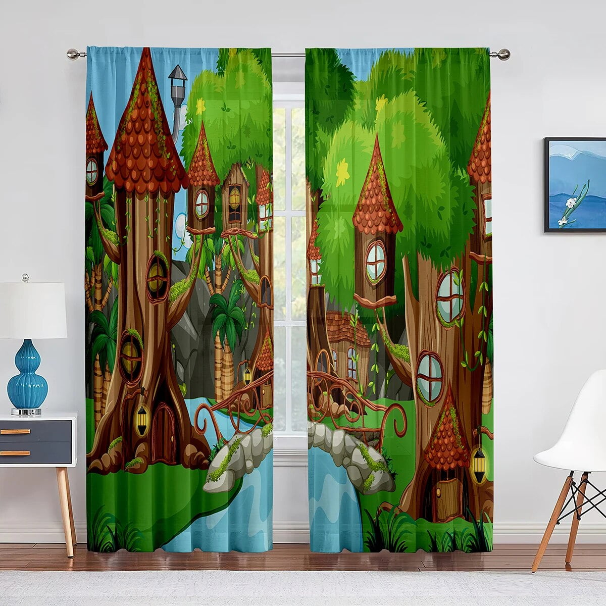 Fairy Tale Cartoon House Sheer Curtain for Living Room Bedroom ...