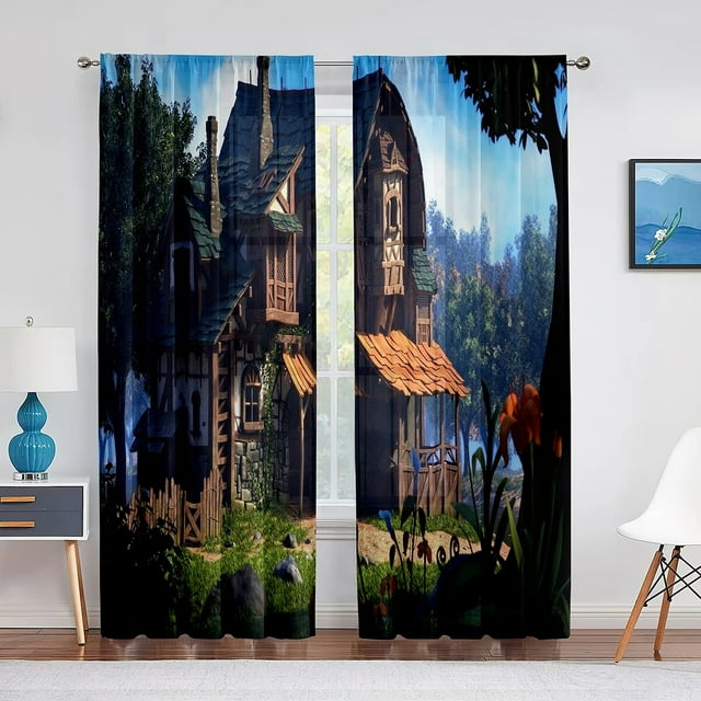 Fairy Tale Cartoon House Sheer Curtain for Living Room Bedroom ...