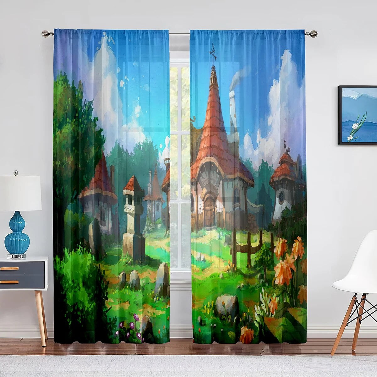 Fairy Tale Cartoon House Sheer Curtain for Living Room Bedroom ...