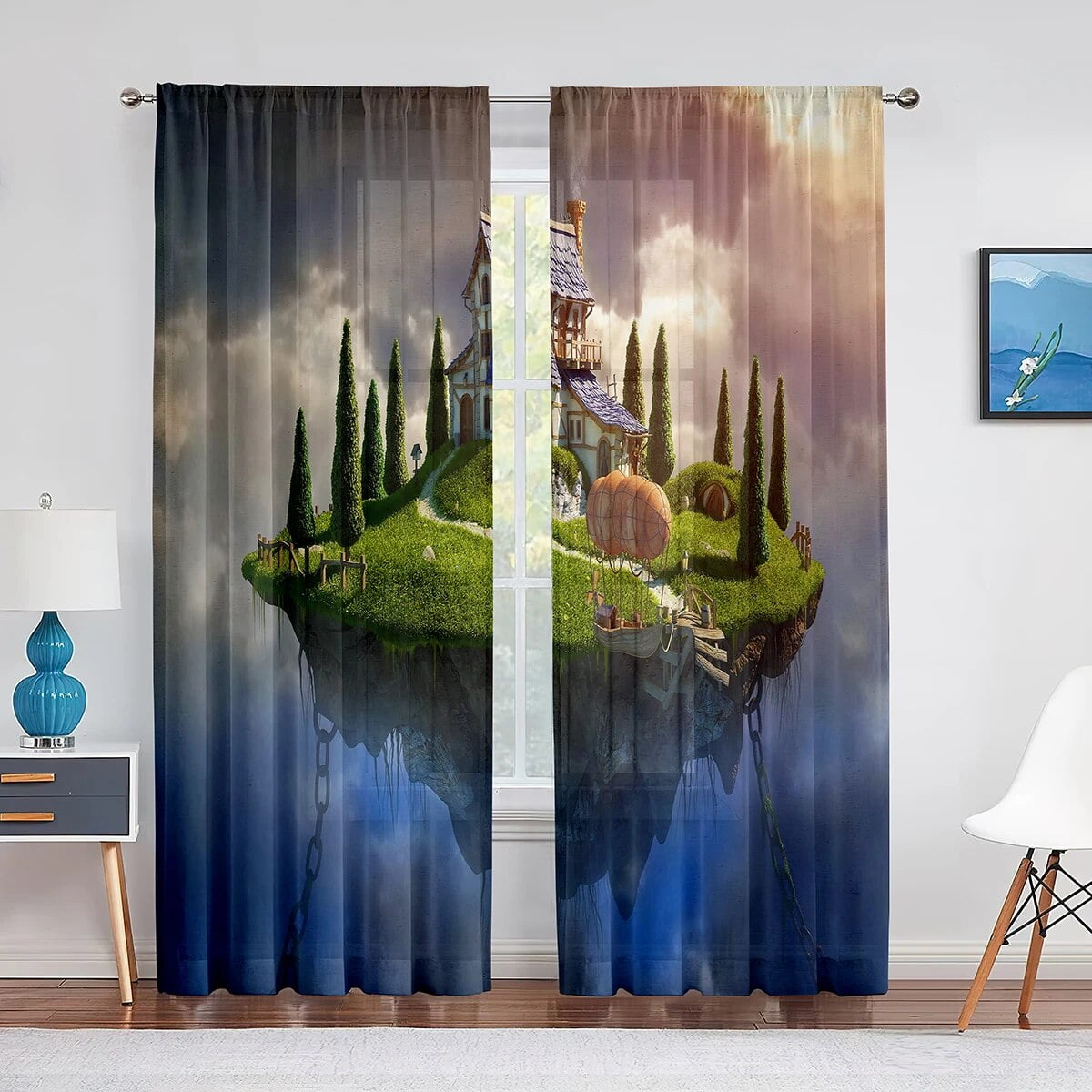 Fairy Tale Cartoon House Sheer Curtain for Living Room Bedroom ...