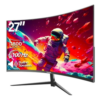 Gawfolk 27" Curved Monitor – 100Hz  Computer Pc Full HD (1080p),Gaming 1800R Radius, Built-In Speakers, HDMI