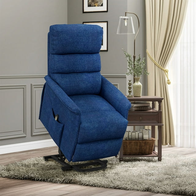 HOMCOM Dark Blue Electric Power Lift Recliner Chair for Seniors and ...