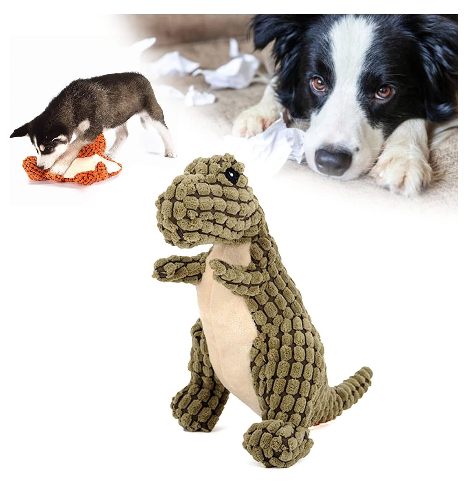 Indestructible Robust Dino Dog, Strong Plush Squeak Toys, Dog Toy for ...