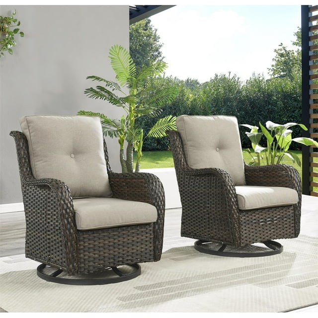 PARKWELL Patio Rocking Swivel Cushioned Chairs Set of 2,Wicker Glider ...