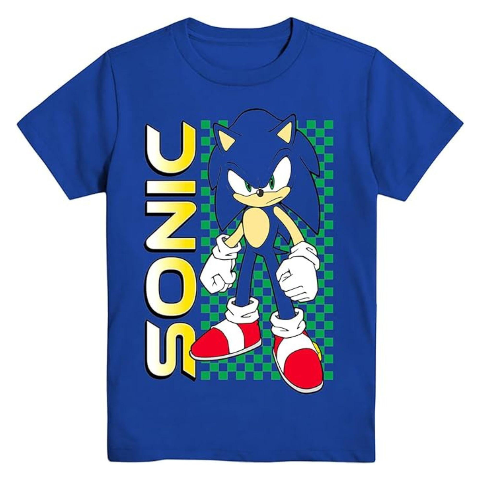 Sega Boys Sonic The Hedgehog Shirt, Graphic Cartoon Sonic T-Shirt Royal ...