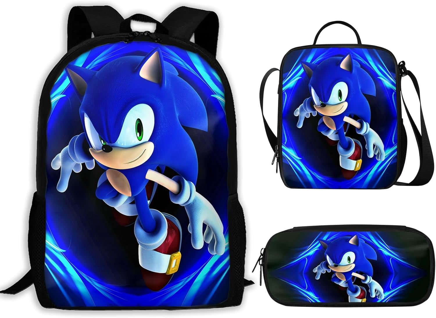 Sonic the Hedgehog Backpacks 3 in 1 Casual Daypack Set Durable Knapsack ...