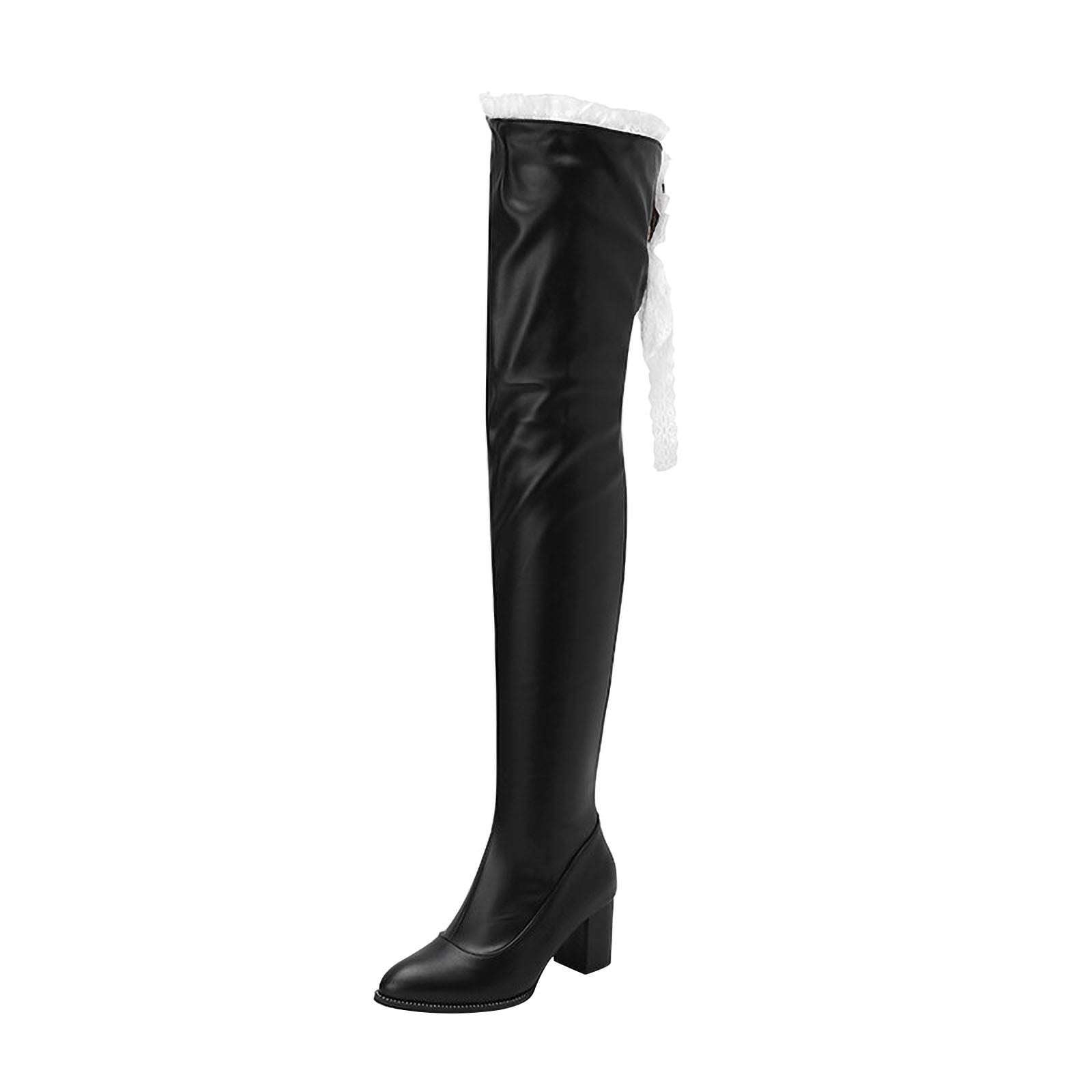 Thigh High Boots for Women Over The Knee Boots PU Leather Pointed Toe ...