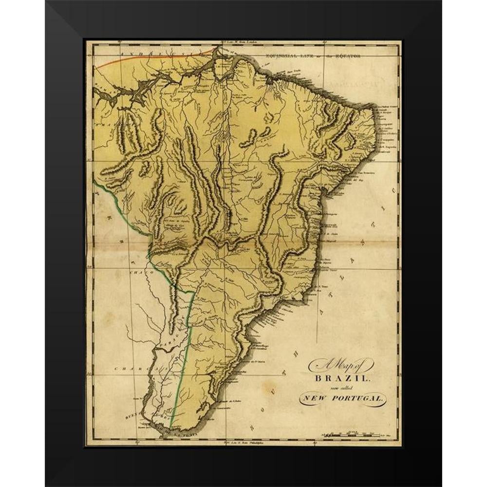 Vintage Maps 15x18 Black Modern Framed Museum Art Print Titled - Brazil ...